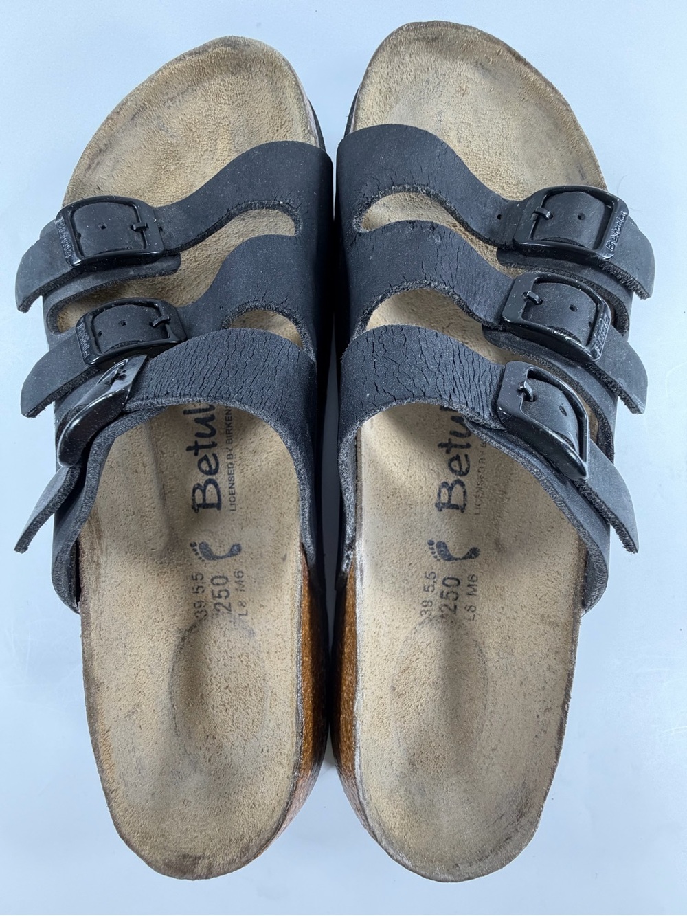 Betula by Birkenstock Black 3 Strap Sandals EU 39 US 8.5 Cork Footbed - Picture 3 of 8